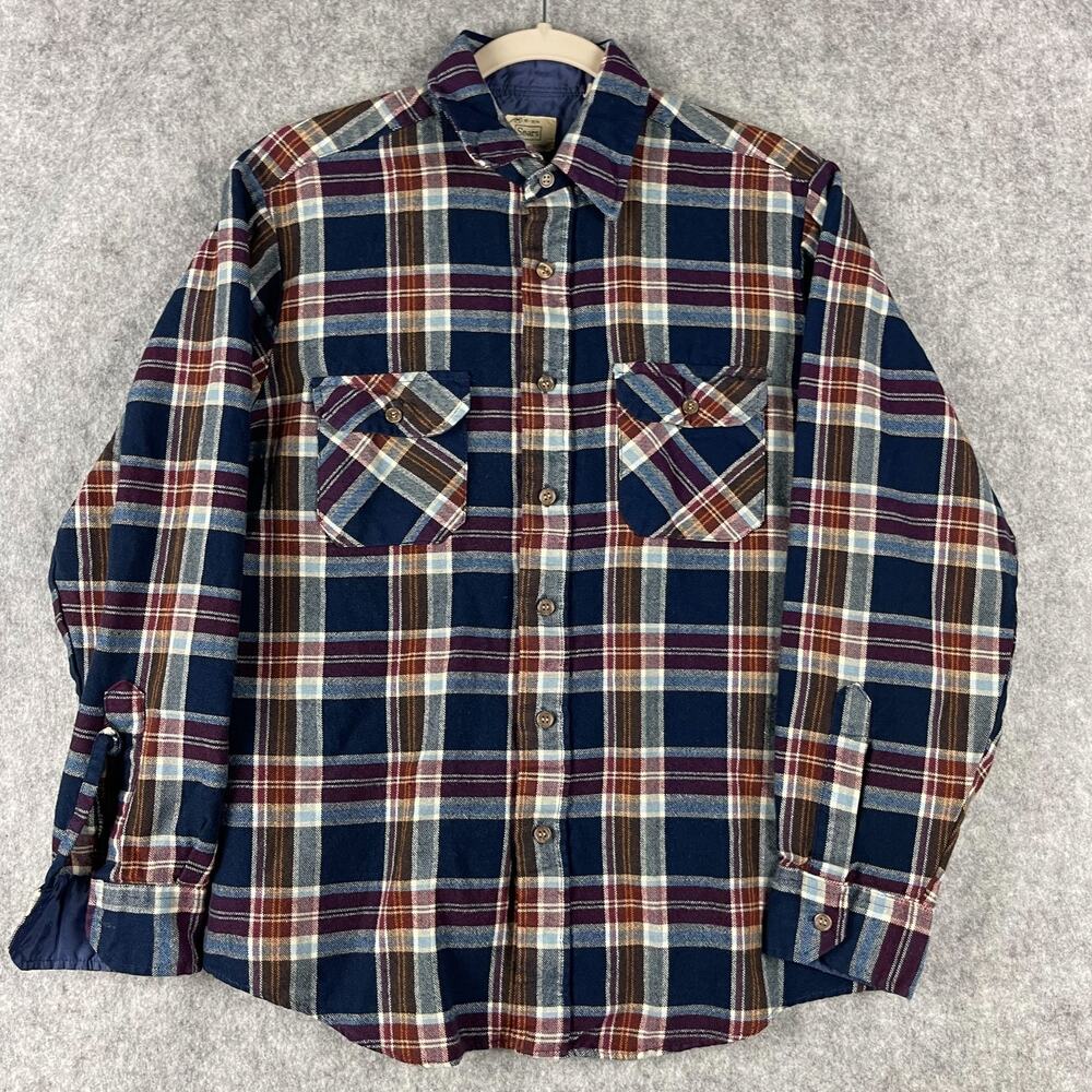Vintage Sears Flannel Shirt Mens Medium Plaid Button‎ Up Outdoor Camping Grunge